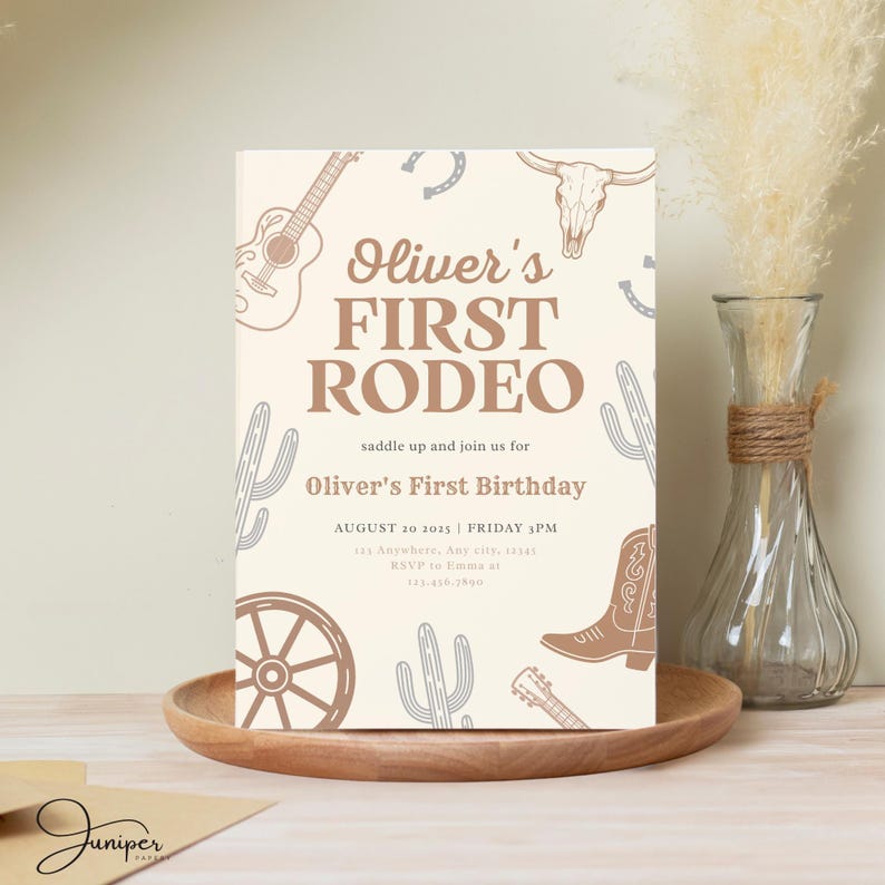 My First Rodeo Birthday Baby Boy Invite, First Birthday Invitation Boy, My First Rodeo Birthday Invitate, Cowboy First Rodeo Birthday Invite image 7