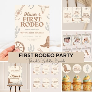 Pacchetto modificabile "Il mio primo compleanno da rodeo", modelli per feste del primo rodeo, decorazioni per feste da cowboy, cartelli di compleanno personalizzati, decorazioni di compleanno personalizzate