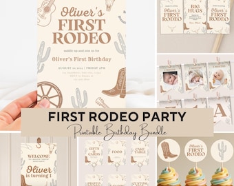 Editable My First Rodeo Birthday Bundle, First Rodeo Party Templates, Cowboy Party Decoration, Custom Birthday Signs, Custom Birthday Decor