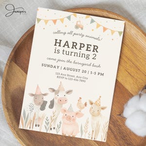 Party Animals Farm Invitation, 2nd Birthday Farm Animal Invite, Farm Invitation Two Year Old, Barnyard Bash Invitation, Petting Zoo Invite