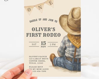My First Rodeo Birthday Baby Boy Invite, First Birthday Invitation Boy, My First Rodeo Birthday Invite, Cowboy First Rodeo Birthday Invite
