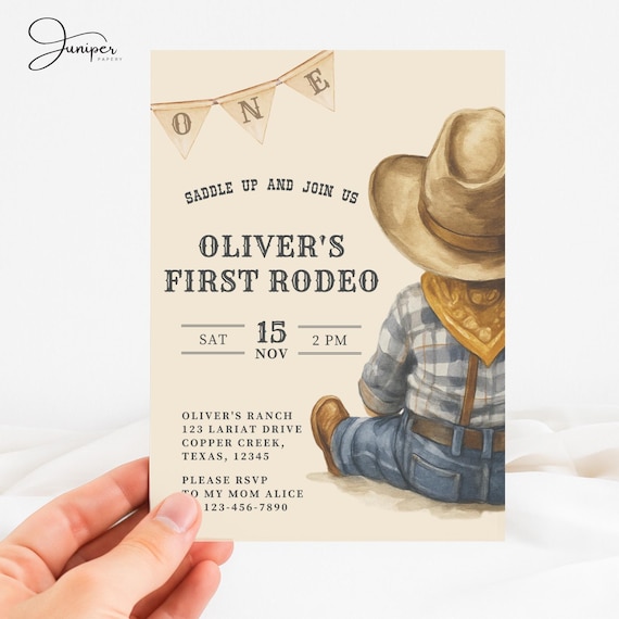 My First Rodeo Birthday Baby Boy Invite, First Birthday Invitation Boy, My First Rodeo Birthday Invite, Cowboy First Rodeo Birthday Invite