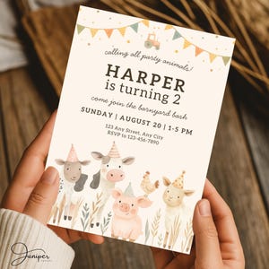 Party Animals Farm Invitation, 2nd Birthday Farm Animal Invite, Farm Invitation Two Year Old, Barnyard Bash Invitation, Petting Zoo Invite