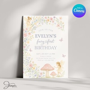 Pastel Fairy First Birthday Invitation, Our Little Fairy Invitation, Magical Fairy Invite, Fairy Garden Invitation, Fairy Butterflies Invite