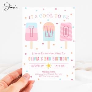 Pink Popsicle Invitation, Ice Cream Birthday Invitation, 2 Year Old Girl Birthday Invite, Summer Popsicles Birthday Invitation Girl