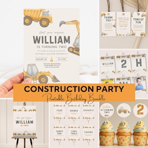 Editable Construction Birthday Bundle, Construction Vehicles Birthday Party Templates & Decor, Custom Birthday Signs, Custom Birthday Decor