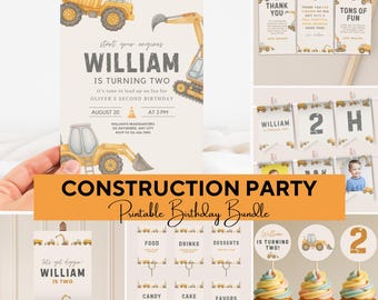 Editable Construction Birthday Bundle, Construction Vehicles Birthday Party Templates & Decor, Custom Birthday Signs, Custom Birthday Decor