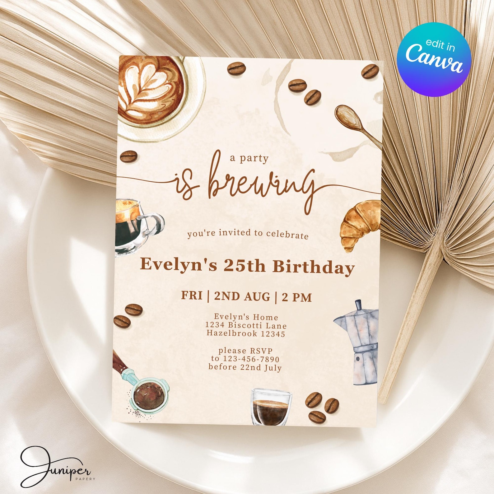 Coffee Rave Invite A Party is Brewing Birthday Invitation, Coffee Theme Any Age Birthday ...