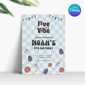 Five is a vibe faire-part garçon, invitation 5e anniversaire baseball, faire-part d'anniversaire pastel cinq ans garçon, invitation d'anniversaire Emoji High Five