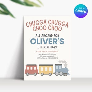 Invitation Choo Choo Train thème, 5e anniversaire Train Invitation, Invitation d'anniversaire garçon de 5 ans, Invitation d'anniversaire de transport de véhicule