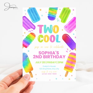 Two Cool Popsicle Invitation, Ice Cream Birthday Invitation, 2 Year Old Birthday Invite, Summer Popsicle Birthday Invitation Boy & Girl