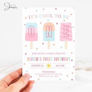 Popsicle Invitation, Pastel Ice Cream Birthday Invite, 1 Year Old Birthday Invite, Summer Party Invite, Popsicle Birthday Invitation Girl