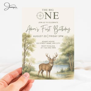 The Big One Deer 1st Birthday Invitation, Deer Birthday Invitation Boy, Deer Hunting Birthday Invitation, Baby Deer Birthday Invitation