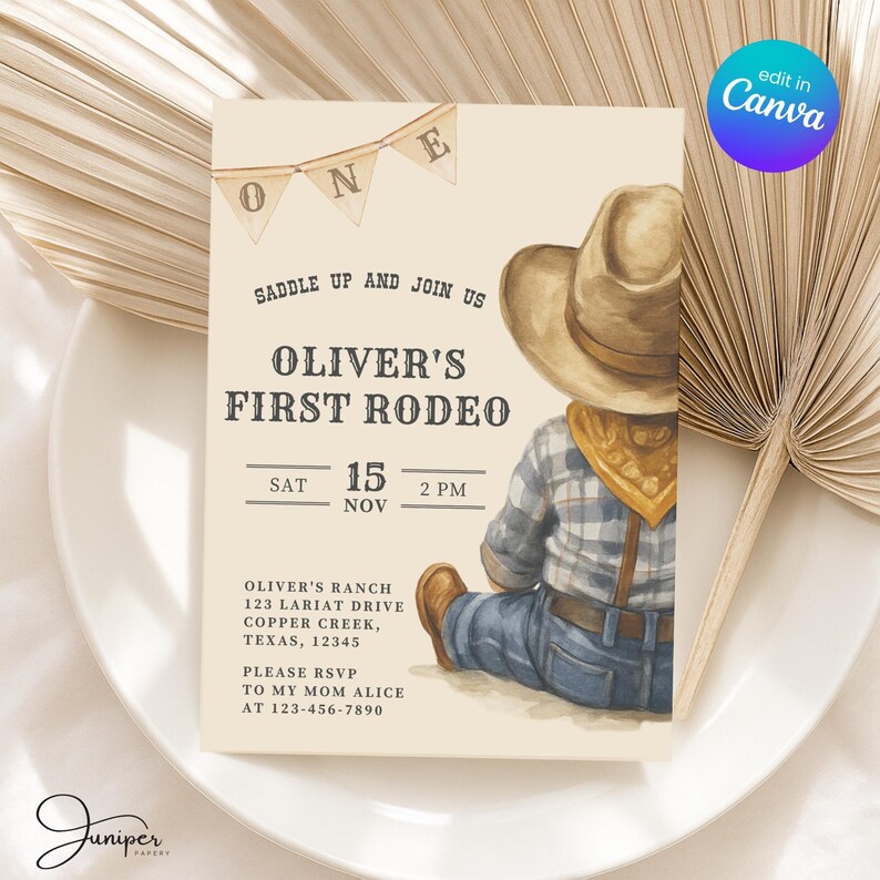 My First Rodeo Birthday Baby Boy Invite, First Birthday Invitation Boy, My First Rodeo Birthday Invite, Cowboy First Rodeo Birthday Invite