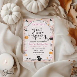 Four Ever Invitation, Spooky Halloween Birthday Invitation, 4th Boo-Day Invite, Pumpkin 4th Birthday Invitation Girl, Pink Halloween Invite