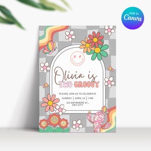 Dois convites de aniversário incríveis, convites retrô para meninas de dois anos, convites para aniversariantes de 2 anos, convites digitais incríveis