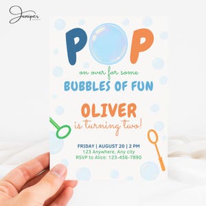Bubble Birthday Invitation, Second Birthday Invite Bubbles, Fun 2 Year Old Boy Birthday Invite, Bubble Birthday Party Invitation Boy