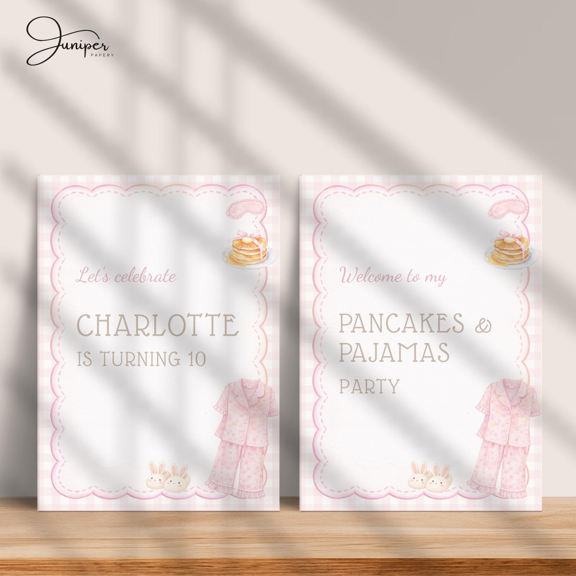 Pyjamas Signage Editable Pajamas & Pancake Birthday Table Signs, Breakfast Party Table ...