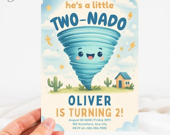 Twonado Birthday Invitation Boy, Twonado Invitation, Two Year Old Boy Birthday Invite, Birthday Boy Invitation 2 Years, Tornado Invitation