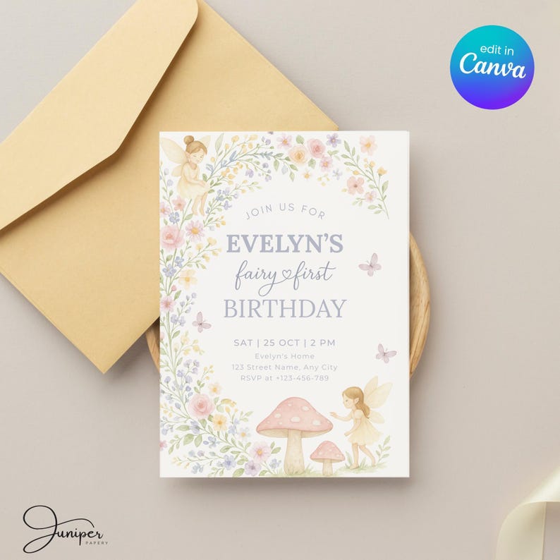 Pastel Fairy First Birthday Invitation, Our Little Fairy Invitation, Magical Fairy Invite, Fairy Garden Invitation, Fairy Butterflies Invite