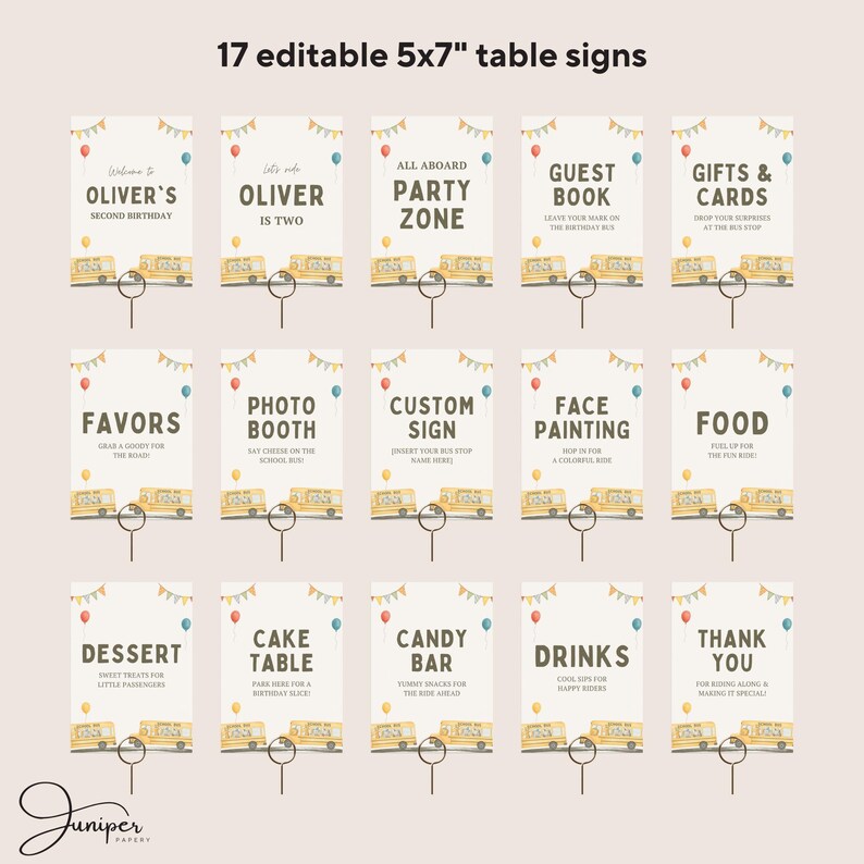 Editable School Bus Birthday Bundle, Safari Animal Bus Birthday Party Templates & Decor, Custom Birthday Signs, Toddler Birthday Decor