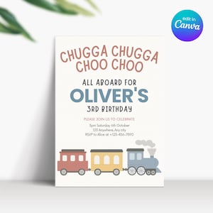 Invitation Choo Choo à thème Train, 3e anniversaire Train Invitation, Invitation d'anniversaire garçon de 3 ans, Invitation d'anniversaire de transport de véhicule