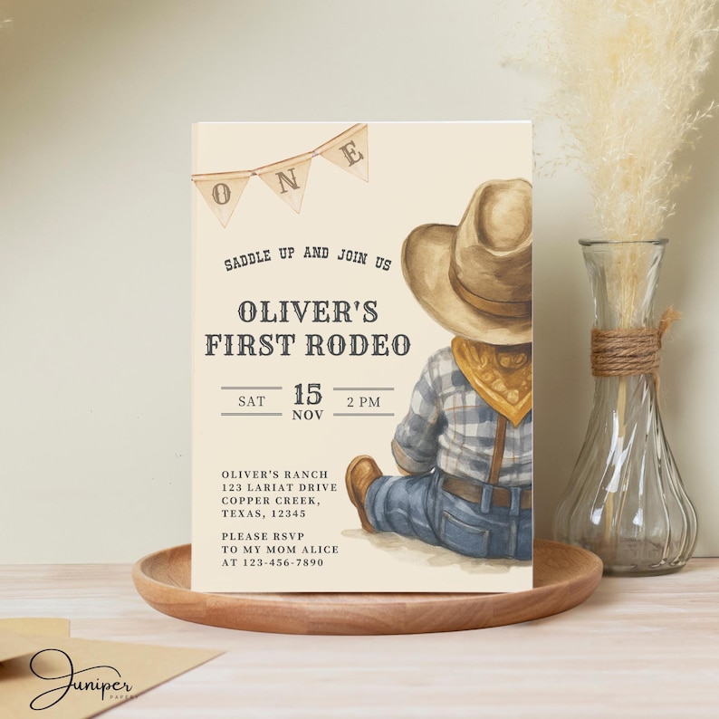 My First Rodeo Birthday Baby Boy Invite, First Birthday Invitation Boy, My First Rodeo Birthday Invite, Cowboy First Rodeo Birthday Invite