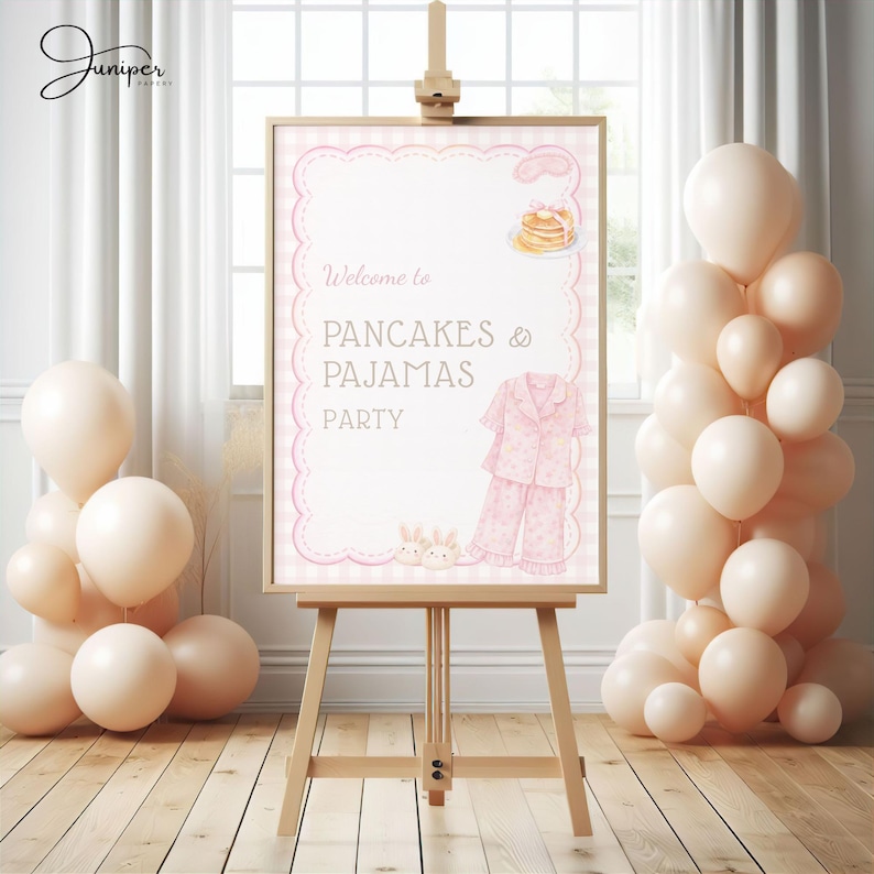 Pyjamas Signs Editable Pajamas & Pancake Birthday Welcome Signs, Custom Pancake Party ...