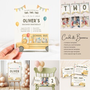 Editable School Bus Birthday Bundle, Safari Animal Bus Birthday Party Templates & Decor, Custom Birthday Signs, Toddler Birthday Decor