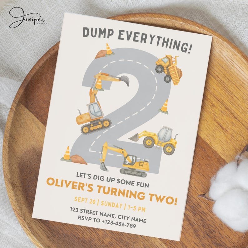 2nd Birthday Construction Invite