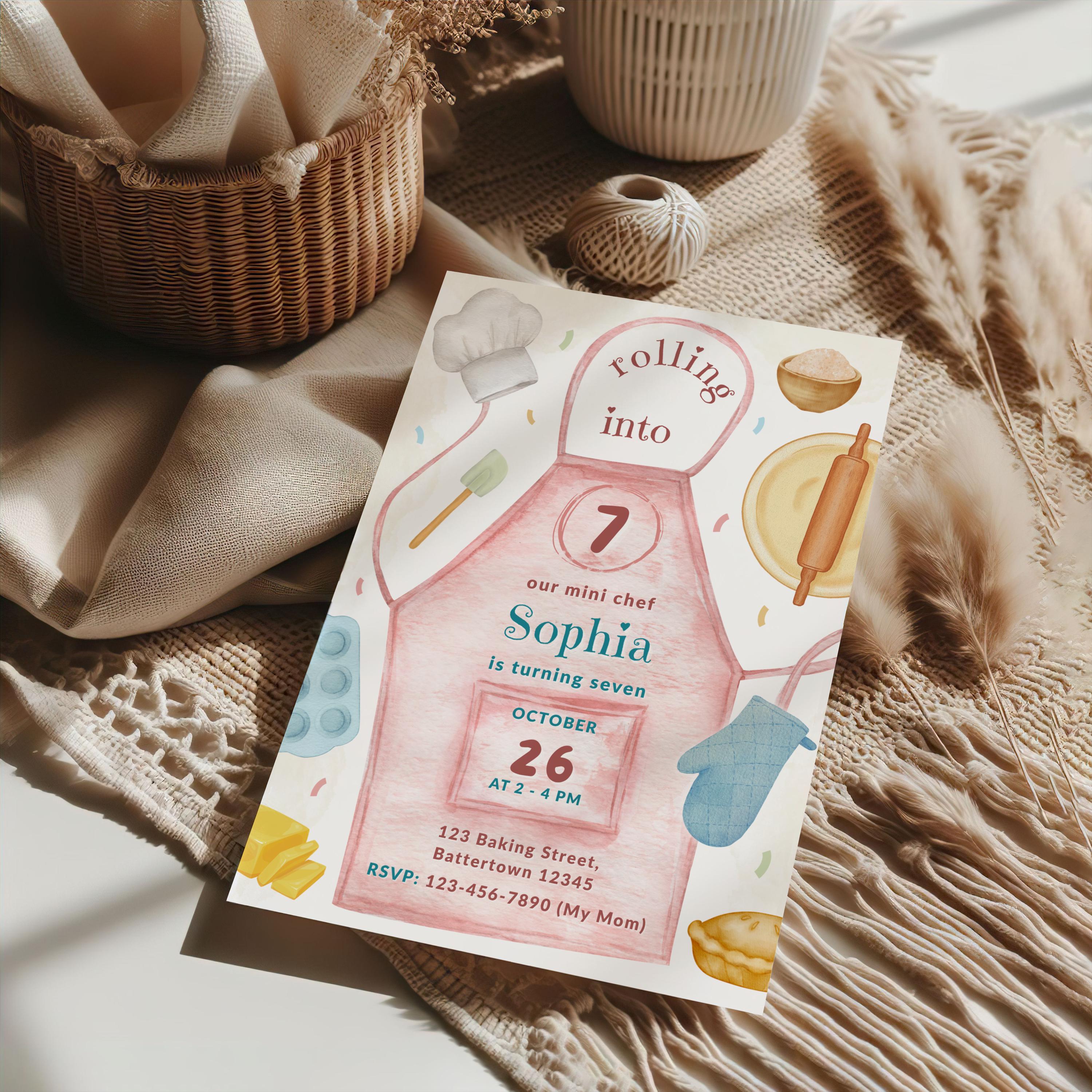 Editable Cooking Birthday Invitation, Pink Apron Cooking, Kitchen Party ...