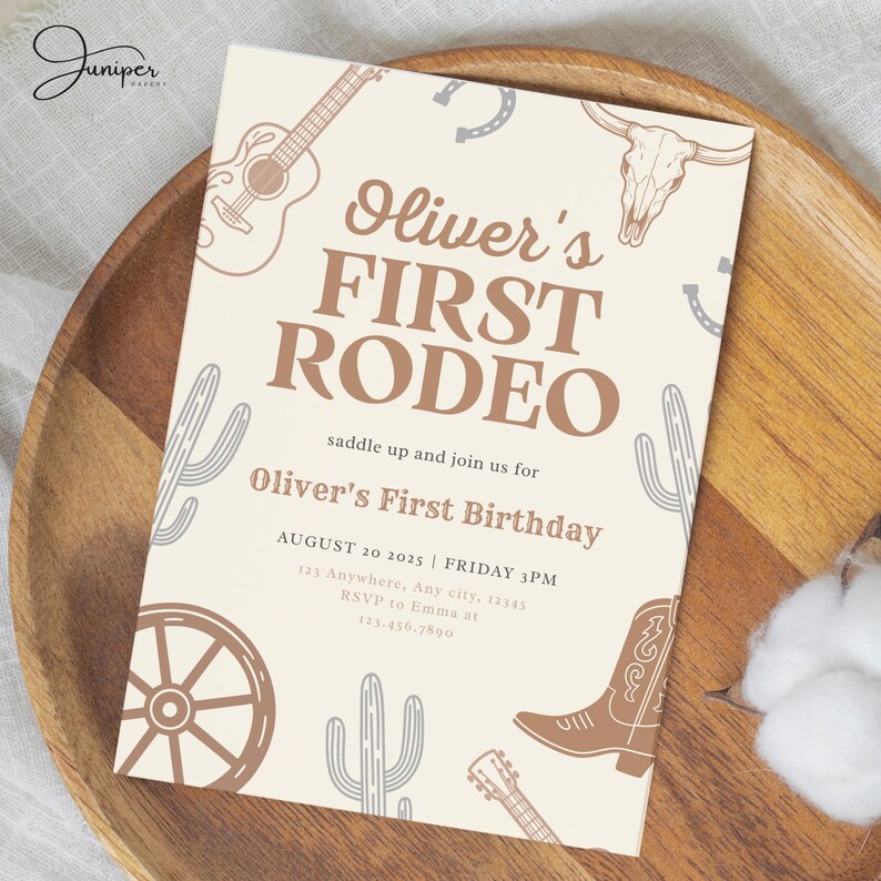 My First Rodeo Birthday Baby Boy Invite, First Birthday Invitation Boy, My First Rodeo Birthday Invitate, Cowboy First Rodeo Birthday Invite image 5