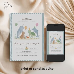 Sea Animals Birthday Invite, Ocean Party Animals Second Birthday Invitation, Under The Sea Birthday Invite, Blue Party Animals Invitation