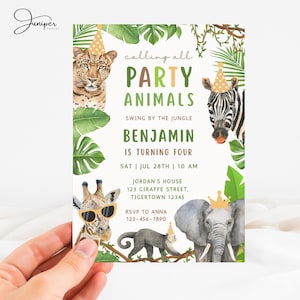 Calling All Party Animals Invite, Jungle Birthday Invite, Jungle Animals Invite, Party Animals Invitation, Wild Animals Birthday Invite