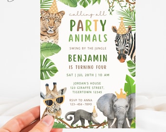 Calling All Party Animals Invite, Jungle Birthday Invite, Jungle Animals Invite, Party Animals Invitation, Wild Animals Birthday Invite