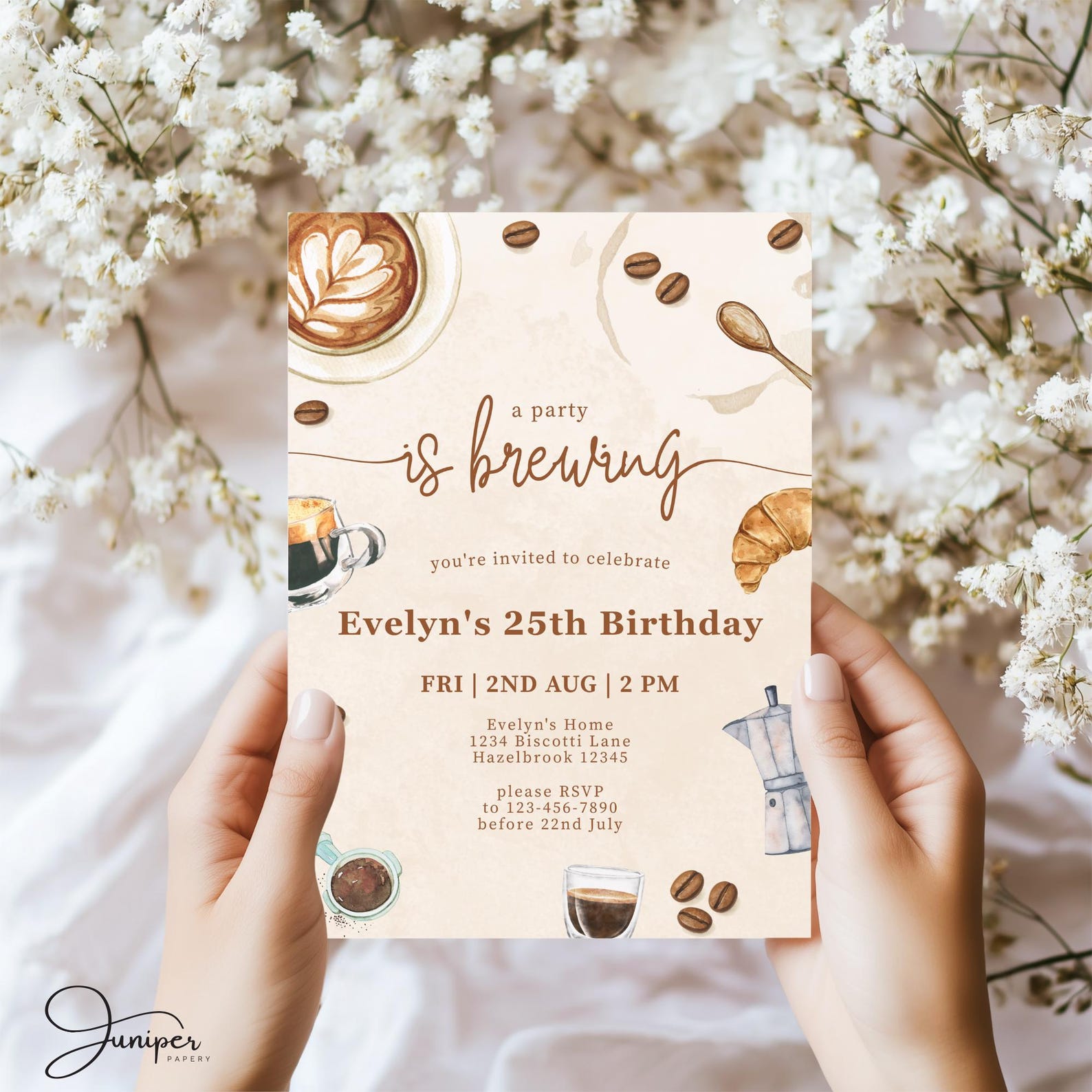 Coffee Rave Invite A Party is Brewing Birthday Invitation, Coffee Theme Any Age Birthday ...