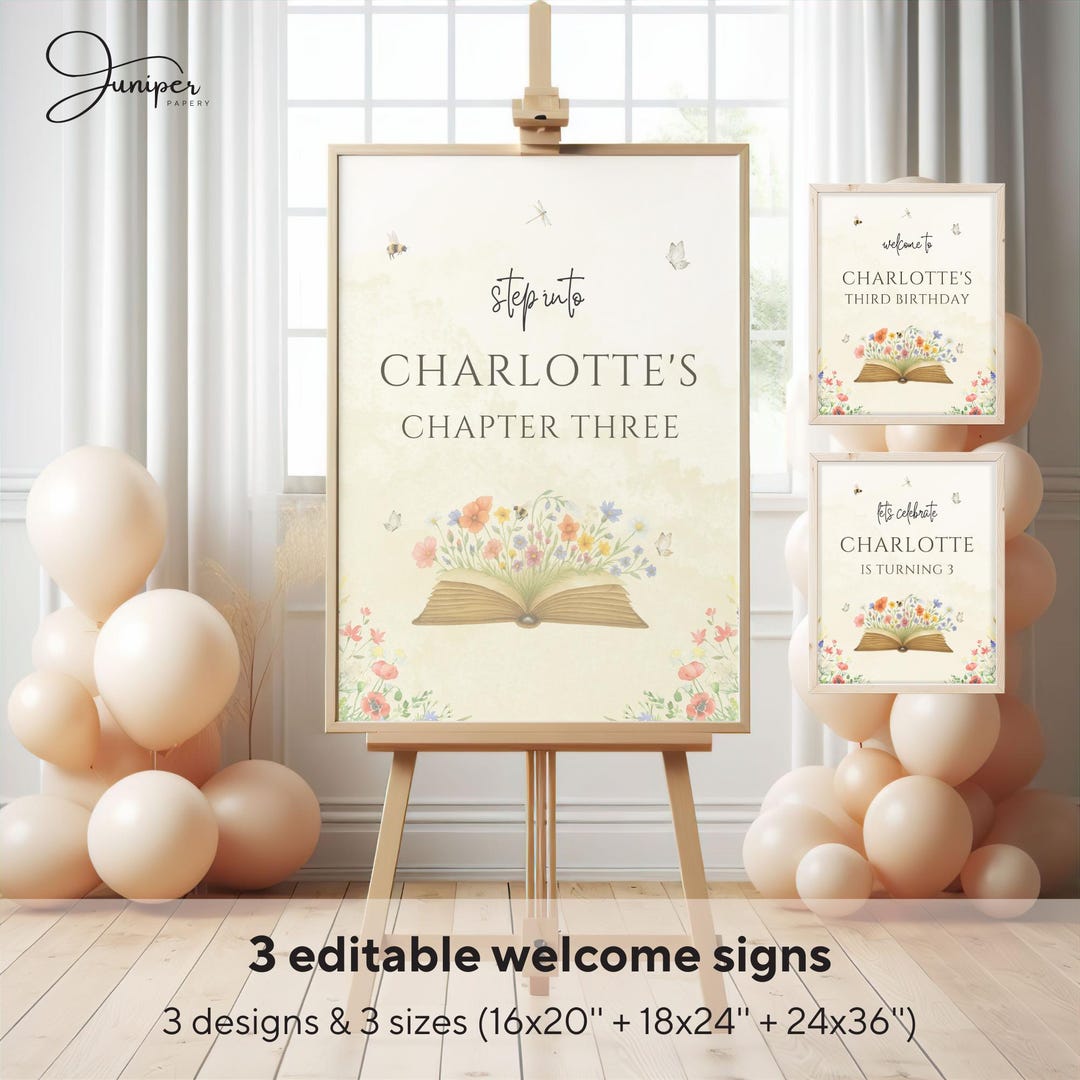 First Chapter Welcome Sign Editable New Chapter Begins Welcome Sign, Floral Book Theme Birthday ...