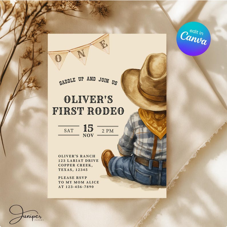My First Rodeo Birthday Baby Boy Invite, First Birthday Invitation Boy, My First Rodeo Birthday Invite, Cowboy First Rodeo Birthday Invite