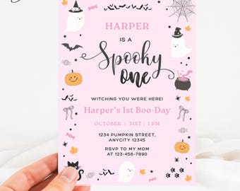 Spooky One Invitation, Spooky One Halloween Birthday Invitation, First Boo-Day Invite, First Birthday Invitation Girl, Pink Halloween Invite
