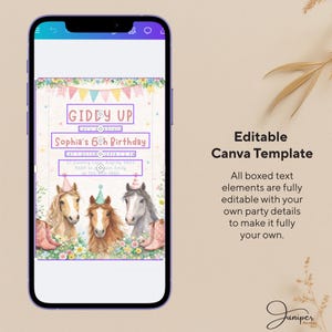 Horse Birthday Invitation, Giddy Up Birthday Party Invite, Girl's Birthday Invite, Pony Birthday Invite, Pink Floral Birthday Invite