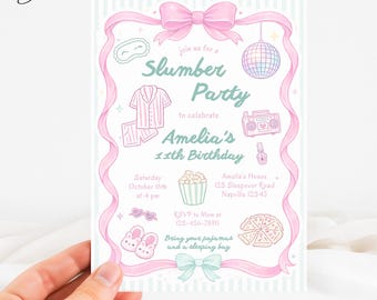Pink Slumber Party Invitation, Girls Sleepover Birthday Invite, Pajama Party Template, Tween Sleepunder Invite, Girls Slumber Birthday Card