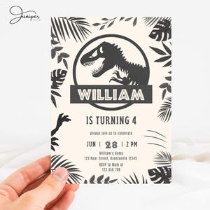 Dino Jungle Invite, Jurassic Invite, T-rex Birthday Invitation, Dinosaur World Invite, Minimalist T-rex Invite, 4th Birthday Invite Boy