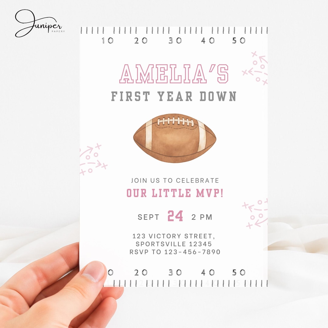 Girl First Year Down Birthday Invitation, Our Little MVP Invite, Pink ...