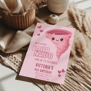 Fournado Birthday Invitation Girl, Fournado Invitation, Four Year Old Girl Birthday Invite, Birthday Girl Invite 4 Years, Tornado Invitation