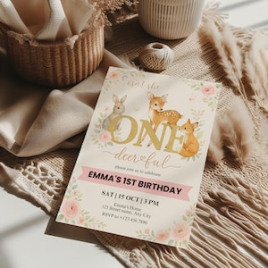 Isn&#39;t She Onederful Birthday Invitation, Deer Birthday Invitation Girl, Woodland Girl First Birthday Invitation,  Baby Deer Birthday Invite
