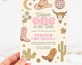 Wildest One In The West Invitation, First Birthday Invitation Girl, My First Rodeo Birthday Invitate, Cowgirl First Rodeo Birthday Invite