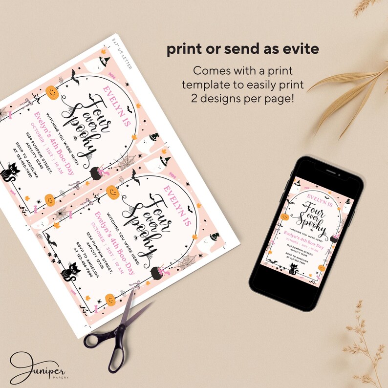 Four Ever Invitation, Spooky Halloween Birthday Invitation, 4th Boo-Day Invite, Pumpkin 4th Birthday Invitation Girl, Pink Halloween Invite