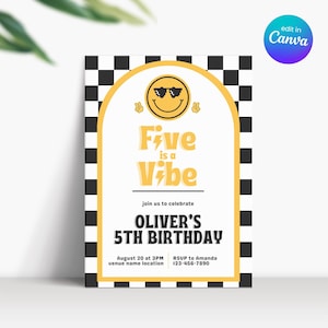 Five Is A Vibe Invitation garçon fille, invitation d'anniversaire rétro garçon de cinq ans, Emoji Five Is A Vibe invitation de fête, invitation anniversaire High Five