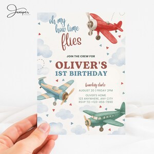 Aviation Invitation, Air Plane Invite, First Flight Birthday Invite, Vehicle Transportation Birthday Invitation, Little Aviator Invitation