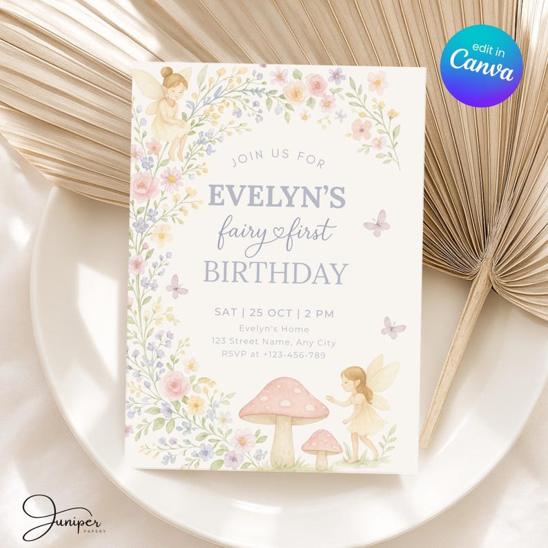 Pastel Fairy First Birthday Invitation, Our Little Fairy Invitation, Magical Fairy Invite, Fairy Garden Invitation, Fairy Butterflies Invite